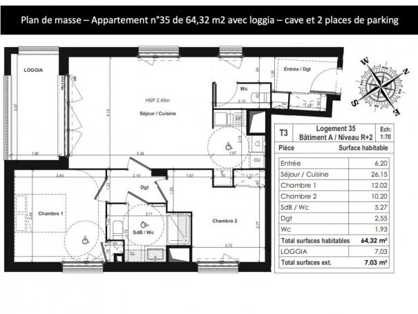 APPARTEMENT T3 64 M2 TERRASSE  COLOMBELLES