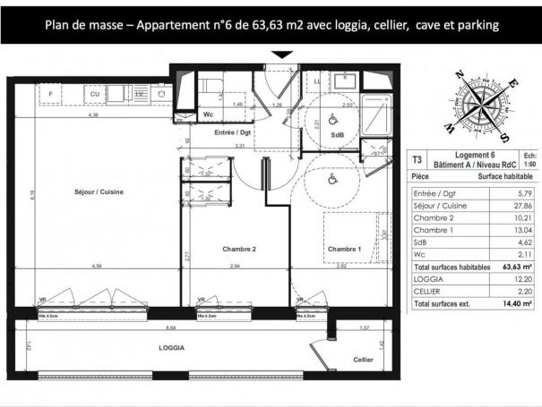 APPARTEMENT T3 64 M2 TERRASSE  COLOMBELLES