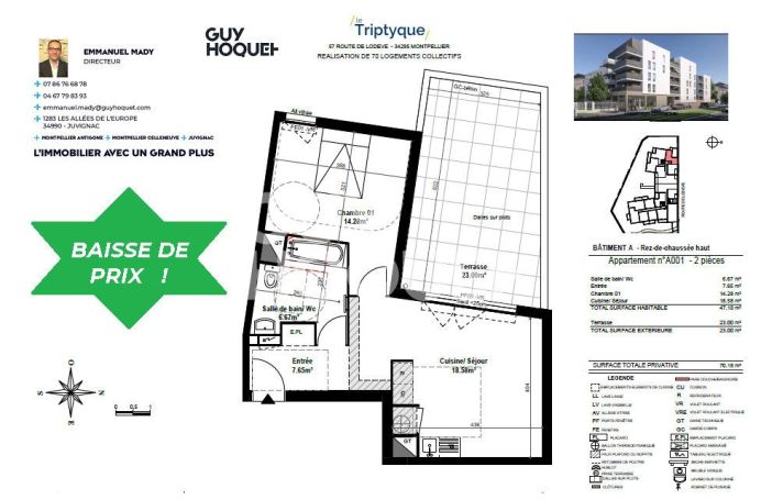 A louer STUDIO NEUF 47 M2 TERRASSE MONTPELLIER