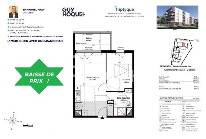 A louer STUDIO NEUF 40 M2 TERRASSE MONTPELLIER