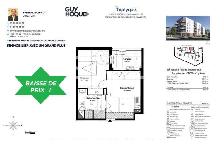 A louer STUDIO NEUF 36 M2 TERRASSE MONTPELLIER