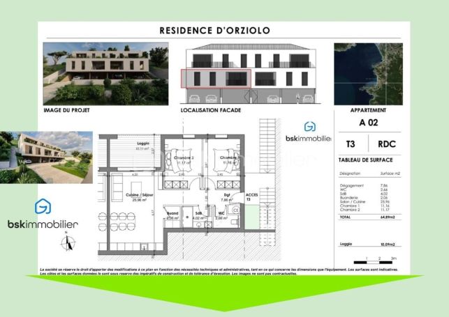 A louer APPARTEMENT DE PRESTIGE NEUF T3 71 M2 BORD DE MER PIETROSELLA